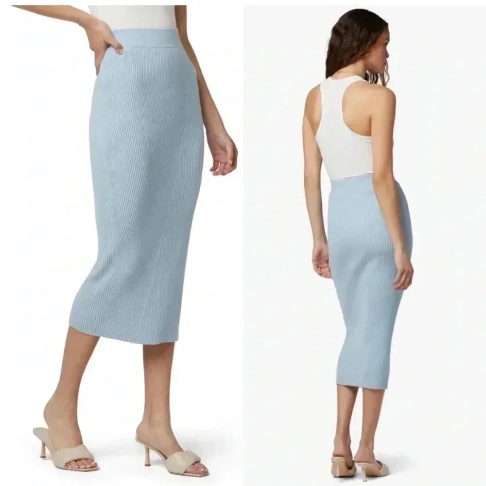 Favorite Daughter the Lena ribbed knit skirt midi baby blue cashmere blend‎ XL